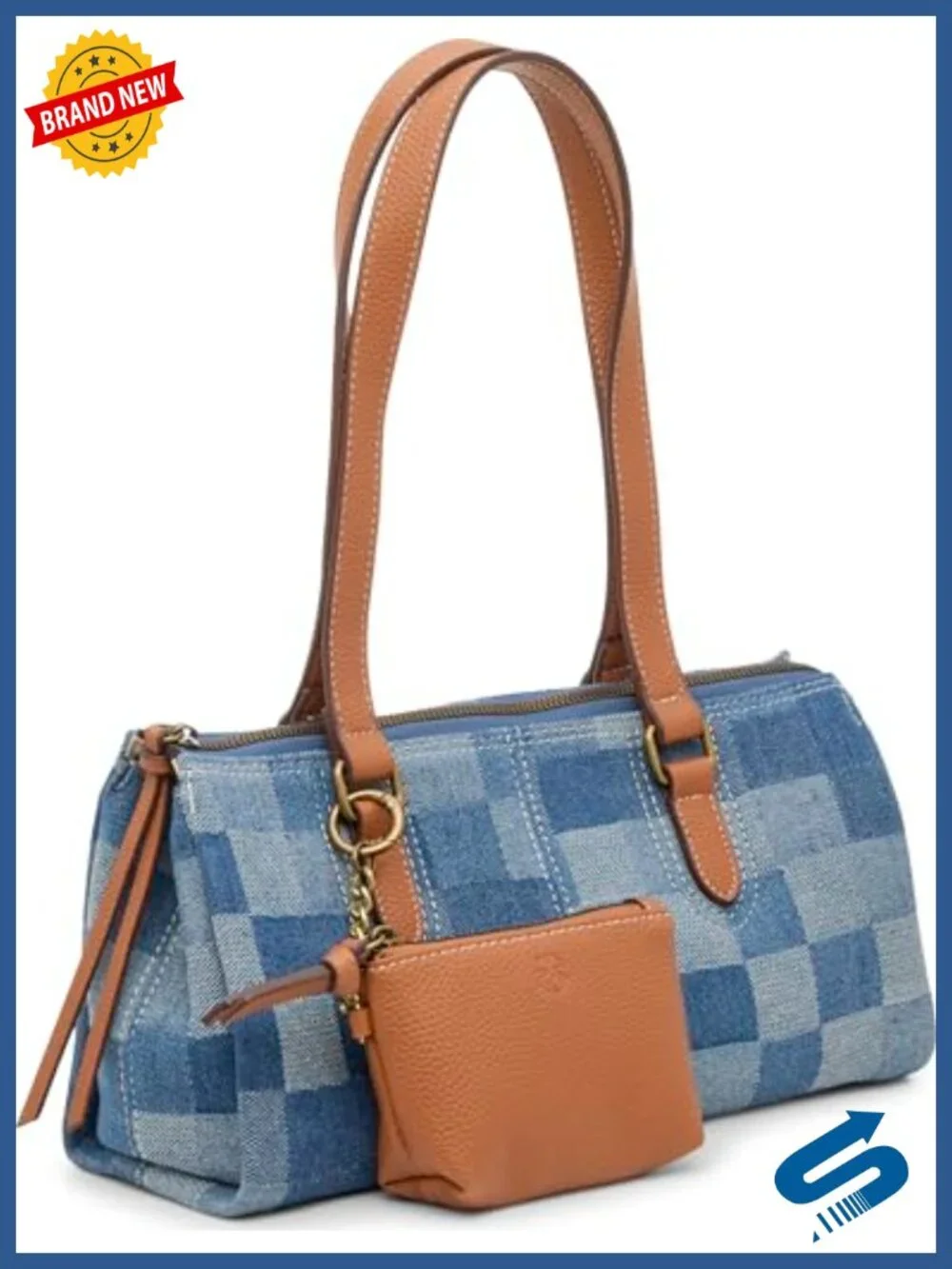 Denim Zipper Closure Satchel Bag
